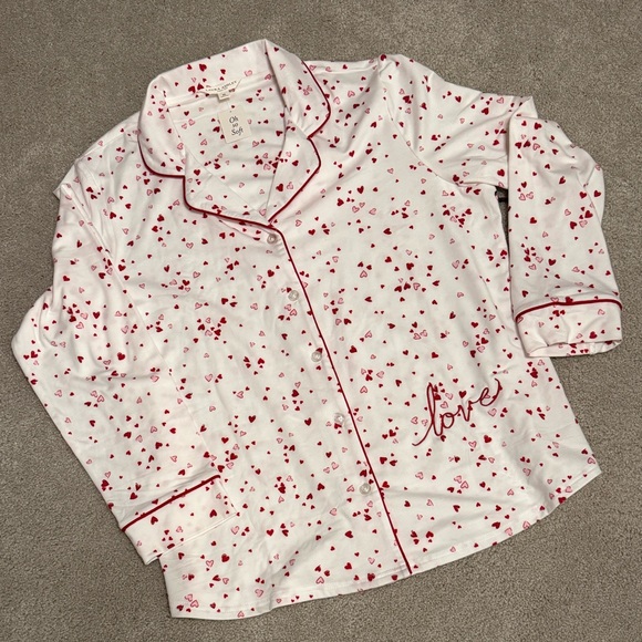 Laura Ashley XL Womens Heart Print Embroidered Love Pajama Set Red White Pink - Picture 3 of 7
